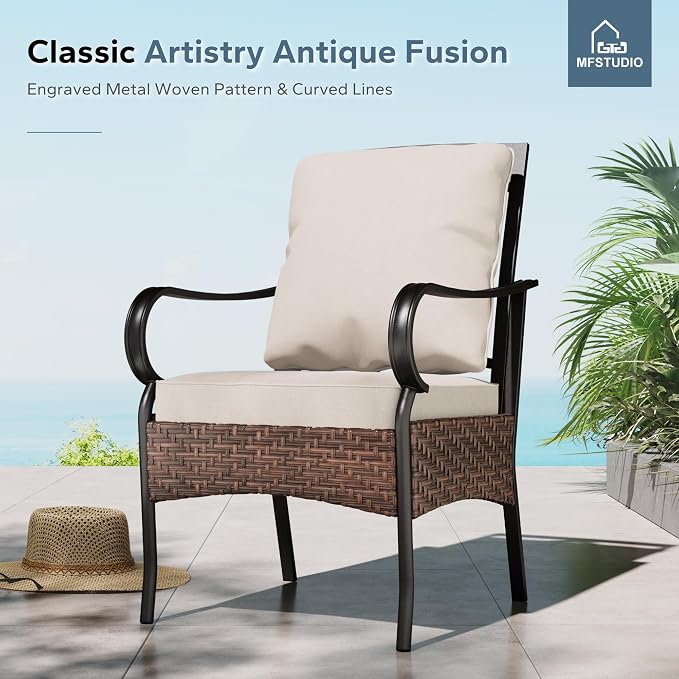MFSTUDIO Round Patio Table and Chairs, 5 Piece Patio Dining Set, Outdoor Table and Chairs for 4, Square Metal Dining Table with Leg Chairs, Outdoor Dining Furniture Set for 4, 1.57-1.9’’ Umbrella Hole