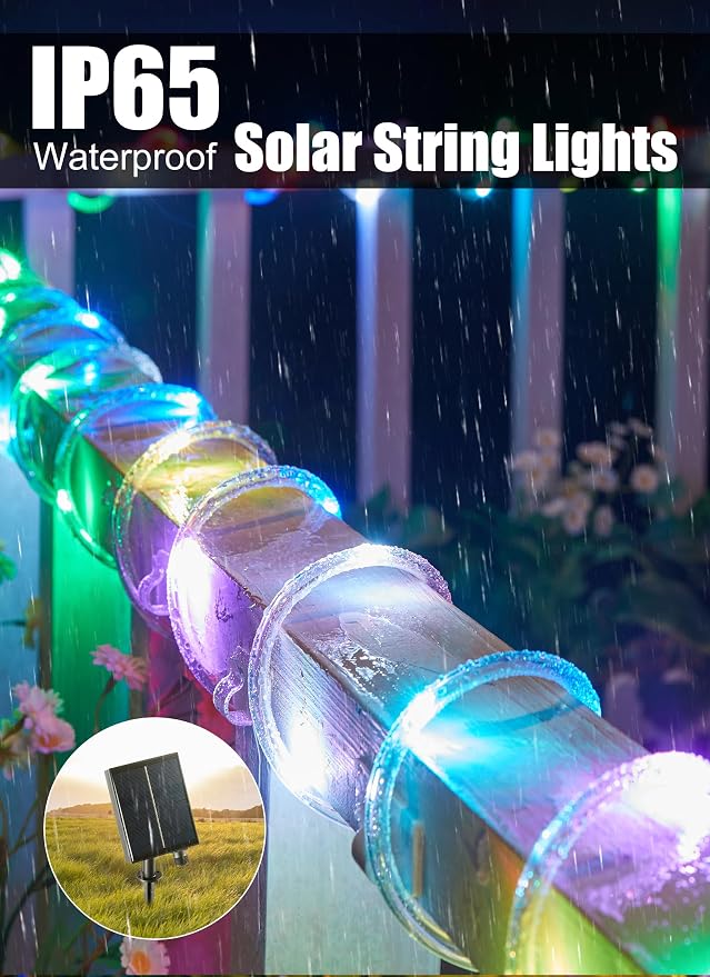 Brightown Solar String Lights Outdoor Waterproof, 39FT 100LEDs, Multicolor | 18 Colors Changing Fairy Rope Light Solar Powered with Remote, Trampoline Light Rope Lighting for Outside Christmas Party