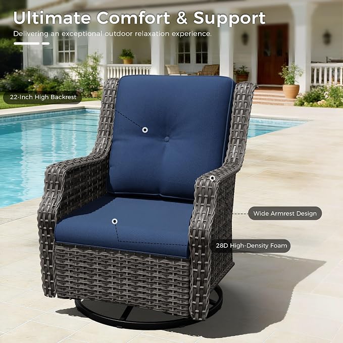 Outdoor Patio Furniture Set, 4 Piece Wicker Patio Furniture with Thick Cushions, Curved Armrest, Deep Seating, Outdoor Swivel Rocker Chairs for Porch, Deck, Balcony