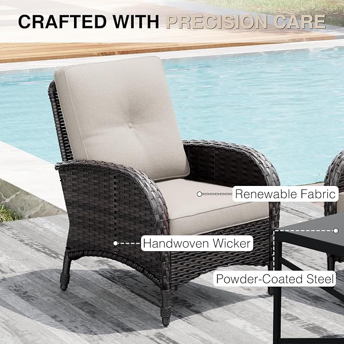 Joyside Wicker Patio Chairs, 4 Piece Rattan Outdoor Furniture with Thickened Cushions, High Back, Deep Seating, Wide Armrest, Outdoor Chairs for Porch, Deck