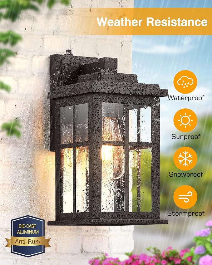 Bronze Dusk to Dawn Outdoor Lighting, 2 Pack Porch Lights, Outdoor Wall Lights with Tempered Glass, Light Fixture for House, Garden, Entryway, Doorway, Waterproof