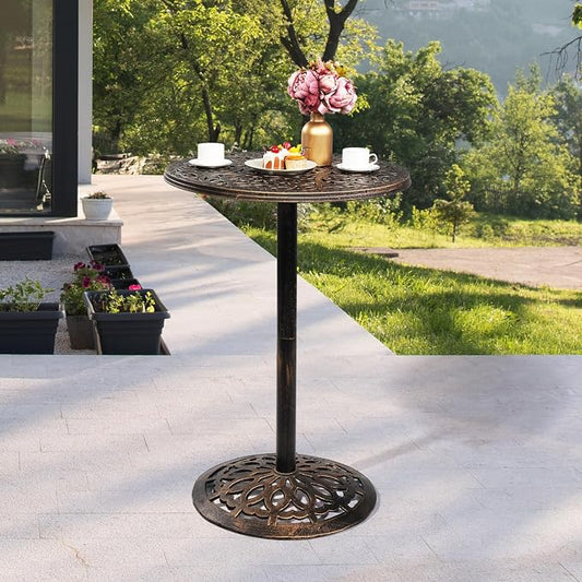 Antique Bronze Outdoor Bar Table, Bar Height Patio Table, Patio Dining Table, Tall Outdoor Table Bistro Table Outdoor Furniture Garden Table 27.5" L x 27.5" W x 40" H Patio Bistro Table