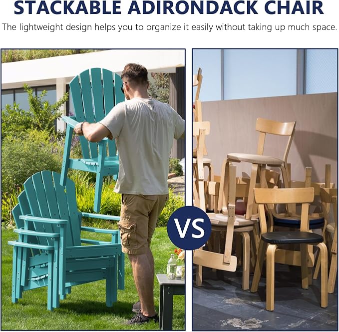nevilywood Compact Stackable Adirondack Chairs Set of 4,HDPE,380lbs,Aruba | 26.3" Wide HDPE.All-Weather Outdoor.Maintenance-Free.Stackable for Storage.25°Curved Straight Backrest.Quick Assembly