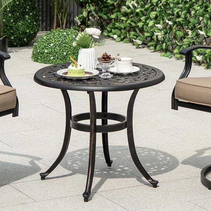 Giantex Patio Bistro Table, 24" Cast Aluminum Round Side Table, Outdoor Coffee Table for Porch, Pool, Backyard, Garden, Balcony