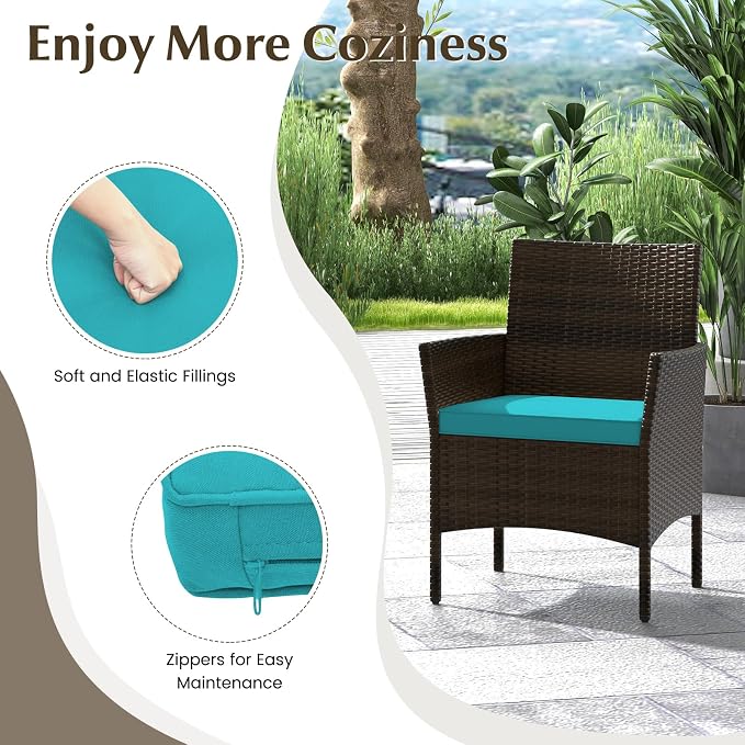 Tangkula 4 Piece Patio Rattan Conversation Set, Outdoor Wicker Furniture Set with Chair, Loveseat & Tempered Glass Table, Cozy Seat Cushions, Outside Sectional Sofa Set for Backyard (1,Turquoise)
