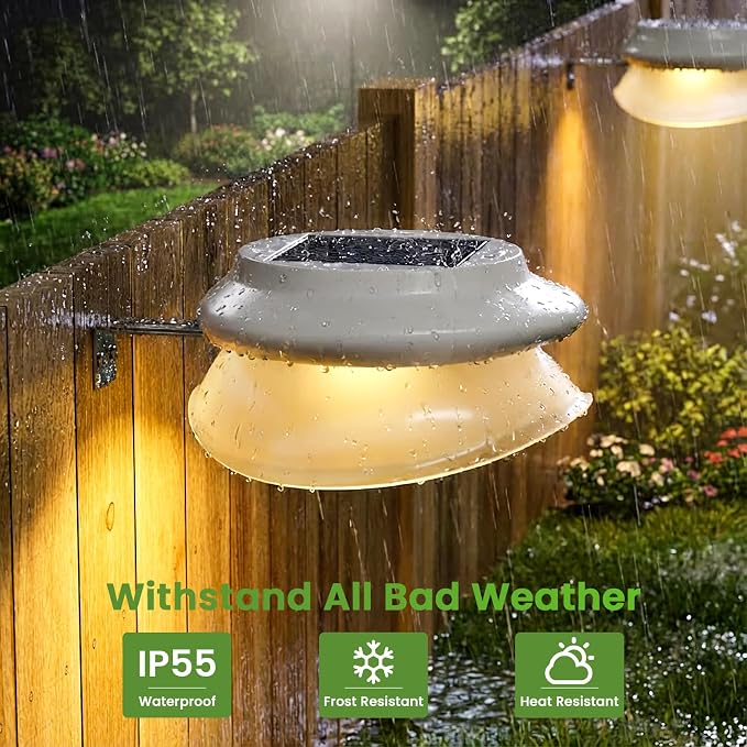 JSOT Solar Fence Lights, Bright Outdoor Deck Light, Waterproof Lighting for Patio Eaves Pathway Garden Garage Stairs Wall 2 Installations Methods - White Light, 6 Pack-White lampshade