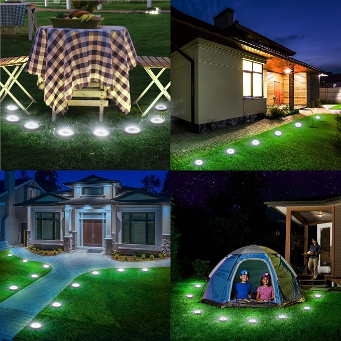 Solar Lights Outdoor Waterproof，Cool White 12 Pack 2-in-1 Ground Lights | Solar Powered Lights Outdoor Solar Disk Light Landscape Light for Deck Step Patio Yard Pathway Walkway Driveway Garden