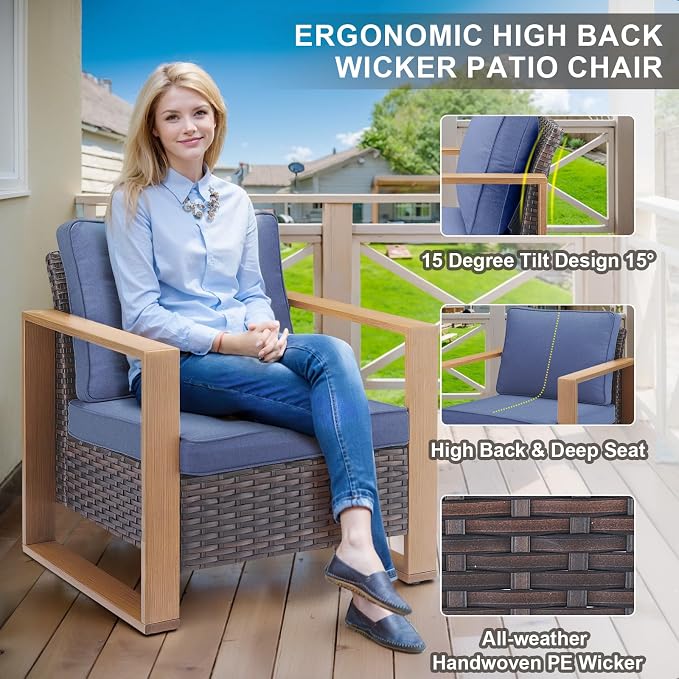 Belord Social 5 Pieces Patio Furniture Set - Patio Chairs Set of 4 with 50000BTU Propane Fire Pit Table, Durable Wicker Outdoor Conversation Set for Casual Gathering