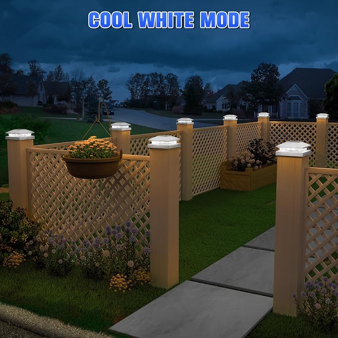 APONUO Solar Post Cap Lights for 4x4 Posts - IP64 Waterproof, 6500K LED, No-Wire Fence Lights & Deck Lights for Patio Garden Yard Patio, Black-Cool White, 8 Pack