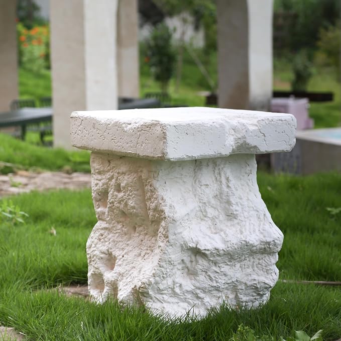 White MGO Patio Side Table, Organic Rock Base