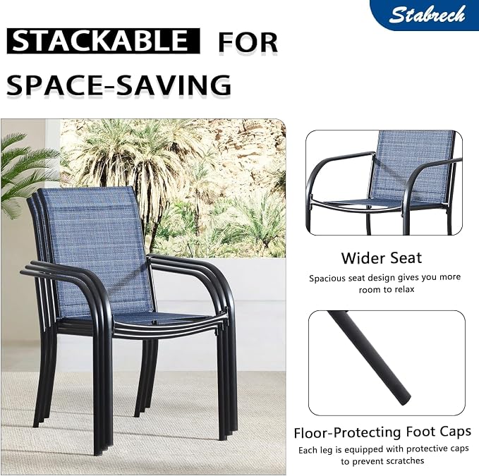 3 Piece Outdoor Dining Set, Patio Table and Chairs Set of 2, 27.6" Black Square Patio Table with 2 Blue Stackable Patio Chairs for Lawn, Garden, Porch