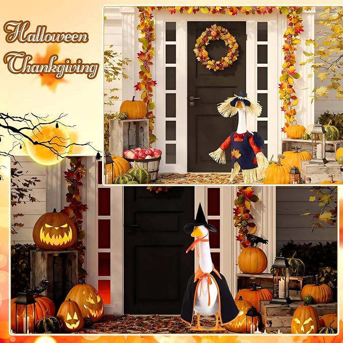 FuWeave 8 Set Holiday Porch Goose Outfits 17'' Goose Clothes Summer Fall Halloween Christmas Winter Thanksgiving Valentine St. Patrick Easter 4th of July Lawn Porch Geese Costume for Patio Yard Decor