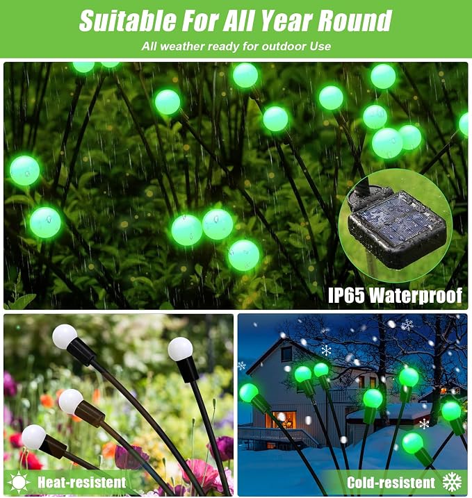 NBQQ Solar Lights Outdoor 4 Pack of 32 LEDs Swaying Firefly Garden Decor | Green Waterproof Solar Garden Lights for Yard Pathway Patio, Swaying Lawn Decor as Gardening Gifts for Women,Christmas Decor