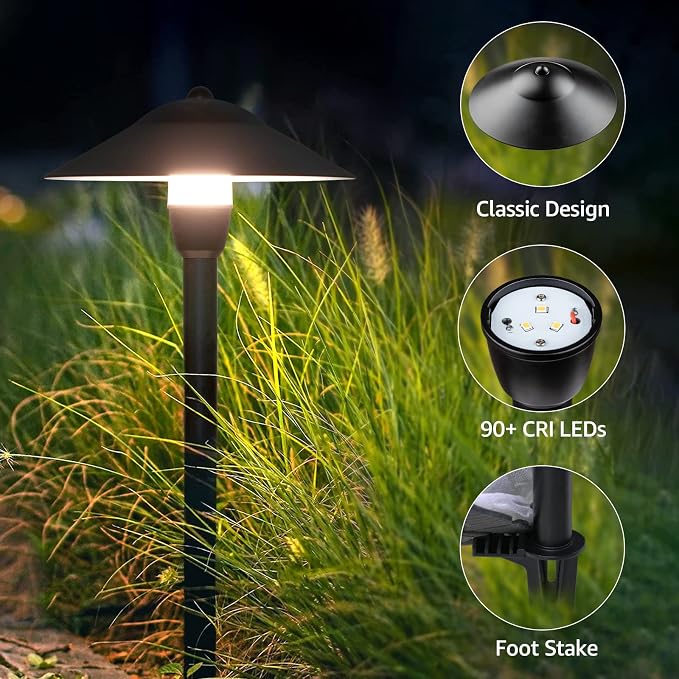 SUNVIE 3W Low Voltage Pathway Lights, 3000K Classic LED Aluminum 2-Pack | LED Landscape Path Lights, 12-24V AC/DC, IP65 Waterproof, 30in ETL Listed Wire, with Connectors, for Yard Garden Walkway
