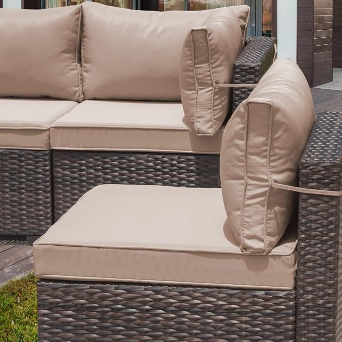 9 Pieces Outdoor Sectional Furniture All Weather PE Rattan Wicker Patio Conversation Set with Coffee Table and 8 Thickened Cushions,Sand