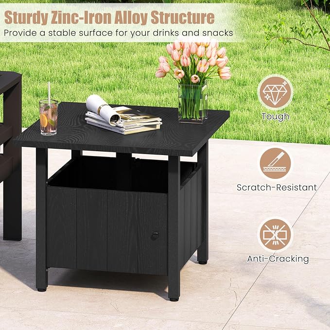 Tangkula Outdoor Table with Hole, Patio Umbrella Table with 2 Sand Bags, 1.89" Umbrella Hole, Metal Frame, Outdoor Side Table for Garden, Deck and Poolside