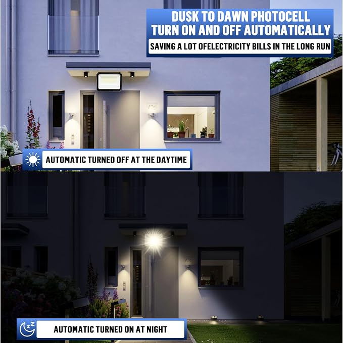 LED Flood Lights Outdoor 35/60/80W and 3000/4000/5000K Adjustable 10400Lm,Dusk-to-Dawn Sensor o Dawn Flood Light for Yard, Garage, Garden,UL Listed,Includes Include Slip Fitter Mount