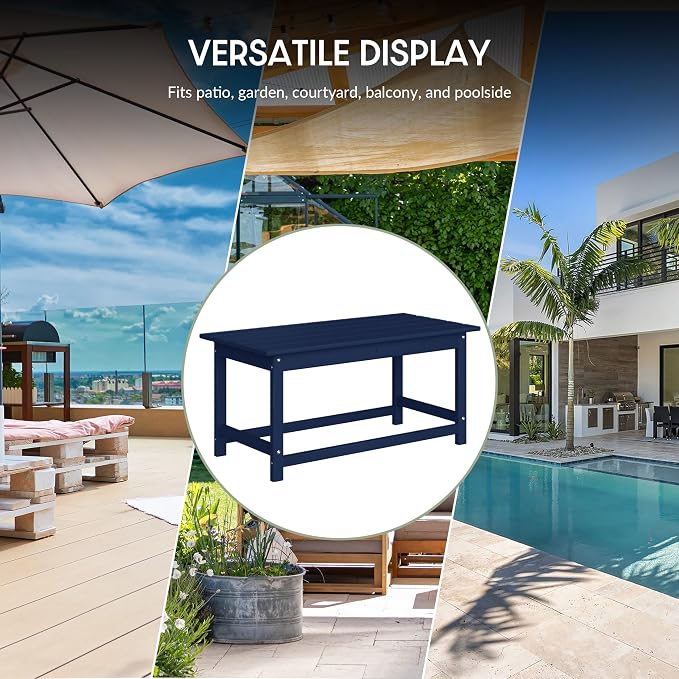 WestinTrends Malibu Outdoor Coffee Table, 35" x 17.5" All Weather Poly Lumber Patio Adirondack Coffee Table for Garden Lawn Porch Balcony, Navy Blue