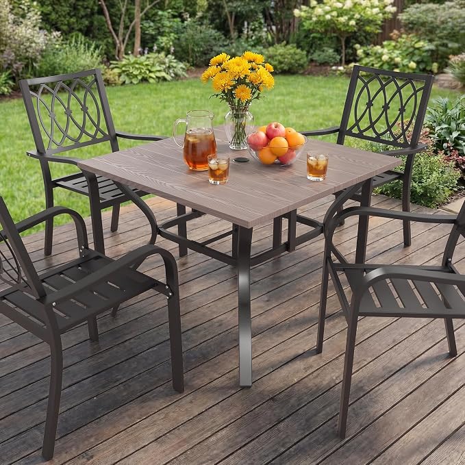 Outdoor Dining Table for 4-38" x 38" Matel Patio Table with E-Coated Finish, 1.6" Umbrella Hole for Garden, Backyard