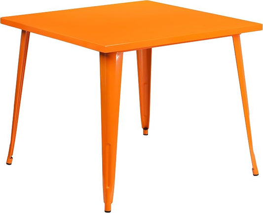 Flash Furniture Parker Commercial Grade 35.5" Square Orange Metal Indoor-Outdoor Table