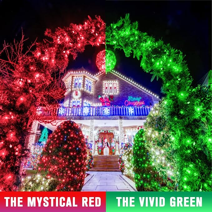 JMEXSUSS 168ft 600 LED Red to Green Halloween Lights Outdoor Indoor | Red Green Color Changing Christmas Lights, Christmas Twinkle String Lights Plug in for Tree Porch Yard Halloween Decorations
