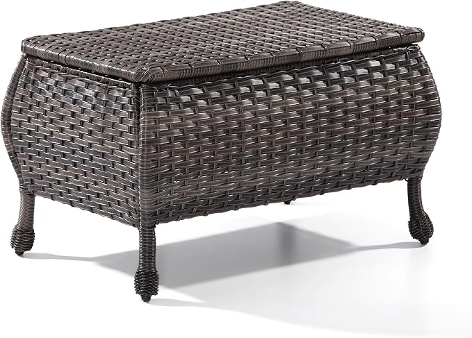 Outdoor Wicker Coffee Table - Patio PE Rattan Coffee Table with Storage Room Suitable for Patio Deck Garden Porch, Brown