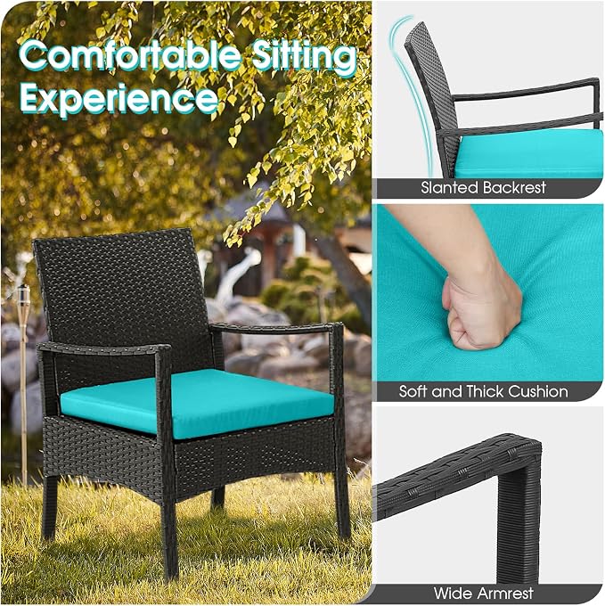 HAPPYGRILL 4 Pieces Patio Wicker Furniture Set PE Wicker Conversation Set, Rattan Sofa Chair with Cushions Tempered Glass Coffee Table, Outdoor Sectional Bistro Set for Poolside Backyard Lawn Garden