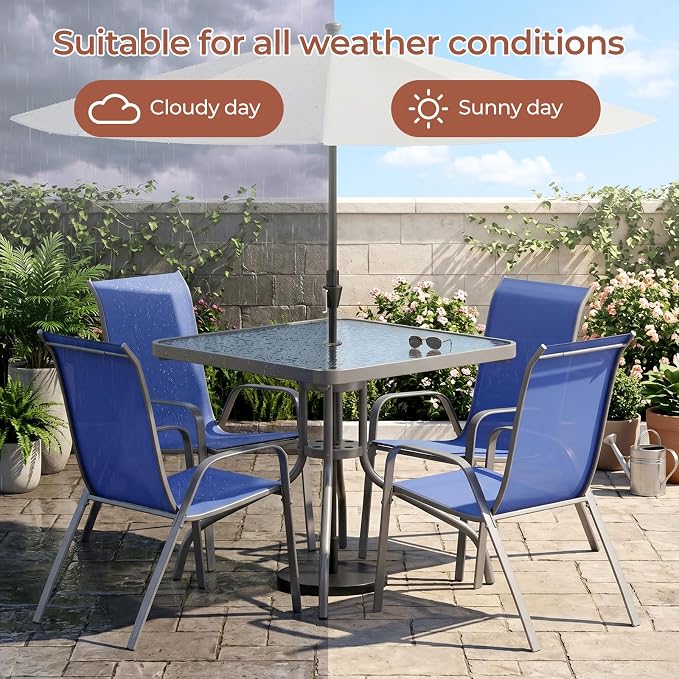 TLSUNNY Patio Dining Set 5 Pieces, All Weather Outdoor Furniture W/30"X 30" Table and 4 Stackable Textilene Chairs, Metal Table and Chairs for Lawn, Garden, Poolside, Backyard (Umbrella not Included)