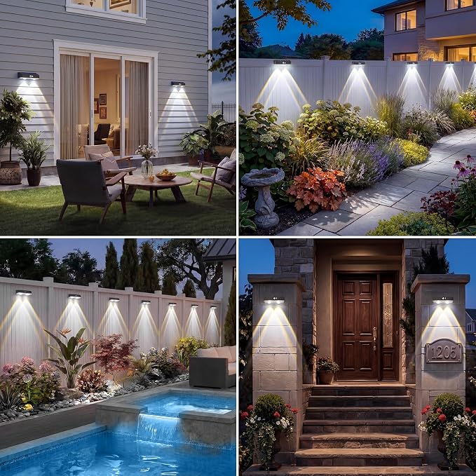 kolpop 16 Pack Solar Fence Lights Outdoor with 3 Modes Motion Sensor,IP65 Waterproof Fence Lights Solar Powered,1200mAh 60LM Bright LED Solar Lights for Fence,Patio,Backyard,Wall,Garden(Cool White)