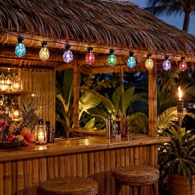 Vigdur Pineapple String Lights, 10FT Multicolor Patio Lights Outdoor | 10 Plastic Pineapple Bulbs, UL Listed, 10 Strands Connectable, Outdoor Hanging Lights for Porch Garden Wedding Party Decor