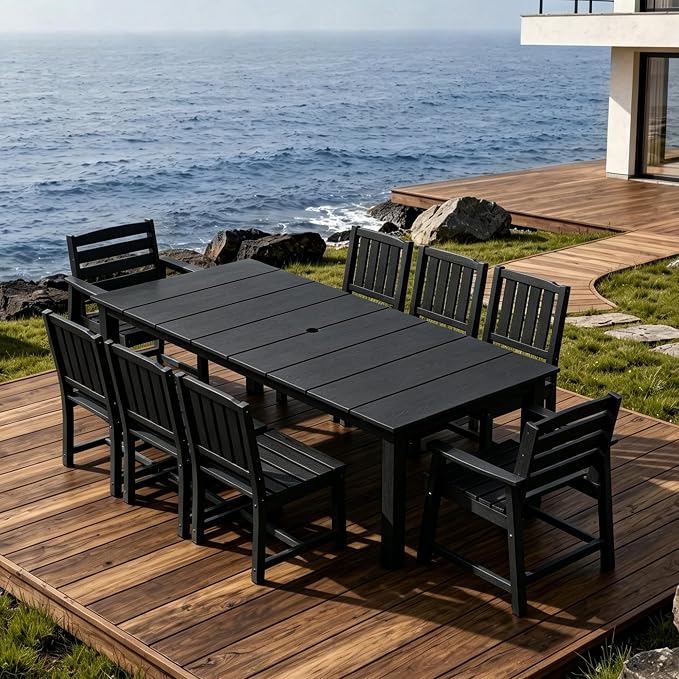 AreShark Patio Dining Chair Set of 2,All Weather HDPE Outdoor Dining Armless Chairs with Wide Seat and Backrest,Weatherproof Patio Chairs for Garden,Backyard,Deck,Black