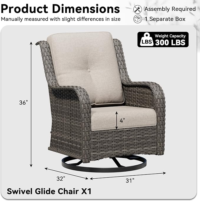 Outdoor Swivel Rocker Patio Chair - Outdoor Wicker Patio Furniture with Thickened Olefin Cushions, High Back and Deep Seating, Hand-Woven PE Rattan for Porch, Deck, Balcony, Beige