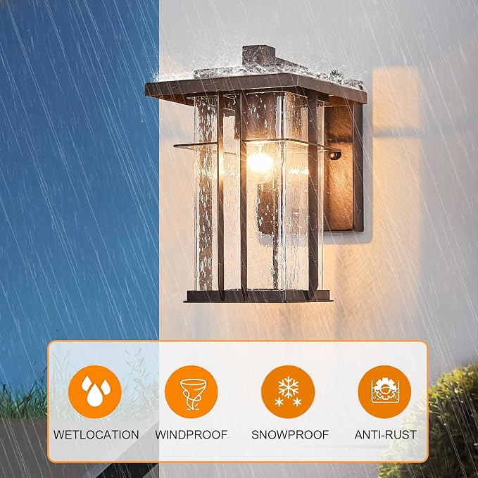 Dusk to Dawn Outdoor Wall Light 2 Pack Outside Wall Lamp Oil Rubbed Bronze Exterior Light Fixtures Wall Mount 10"H Garage Light Outdoor IP65 Porch Light with Seeded Glass Exterior Wall Sconces