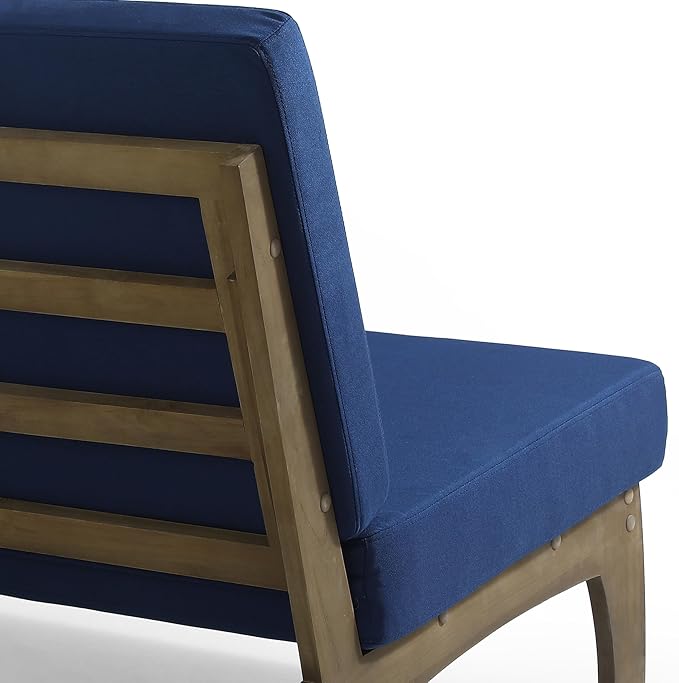 4 Piece Wood Outdoor Patio Frutnire Set, 5 Seater Patio Conversation Sets with Thick Cushions, Outdoor Sectional Furniture with Coffee Table - Navy Blue