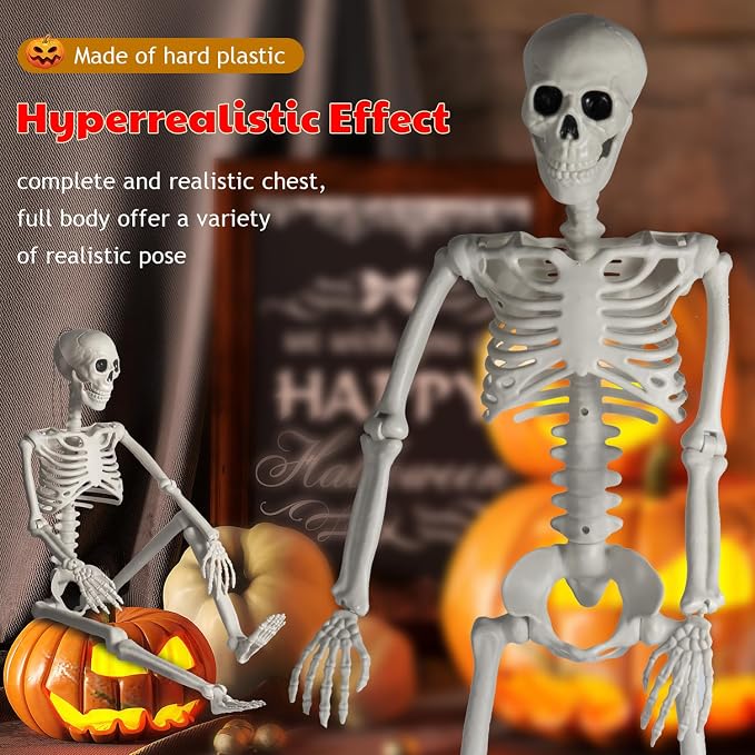 HBSTK 2Pack 36 Inches Pose-N-Stay Halloween Skeleton Life Size Full Body Posable Movable Jonints for Halloween Decoration Decor