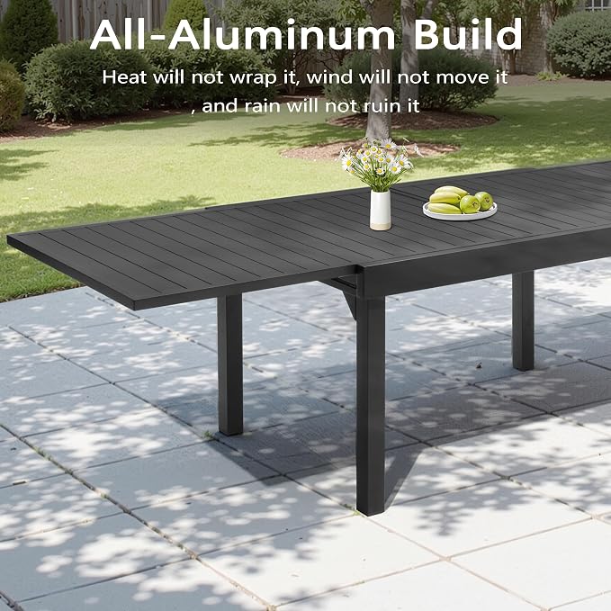 Pellebant Extendable Aluminum Patio Dining Table for 4-6, 31"-63" – Weather-Resistant Outdoor Table with Sturdy Frame for Deck, Backyard & Poolside