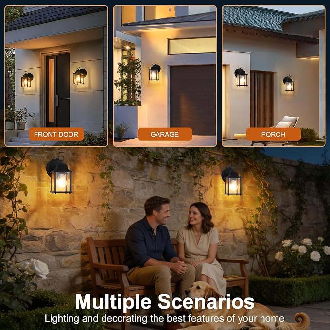Dawn to Dusk Sensor Outdoor Wall Light Fixtures Waterproof Porch Lights Anti-Rust Black Exterior Lighting Fixtures Outdoor Wall Lantern for House