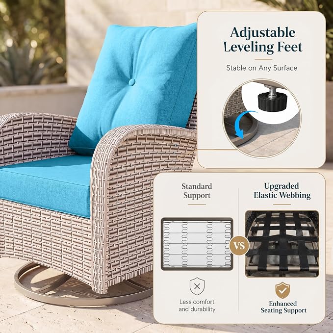 9-Piece Patio Furniture Set, Outdoor Swivel Rocking Chairs Set with 55,000 BTU Fire Pit Table,All Weather Conversation Set for Porch Poolside Balcony