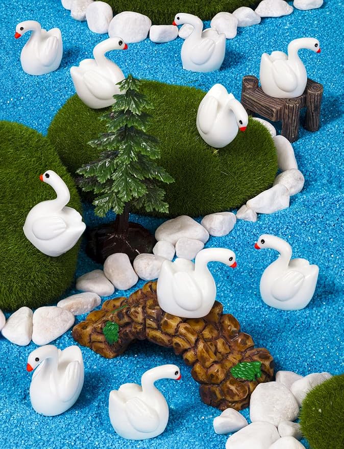 100pcs Mini Resin Goose Figurine | Micro Landscape Dollhouse Ornament, Cake DIY Craft, Office Desk Ornaments, Birthday Decoration Gift