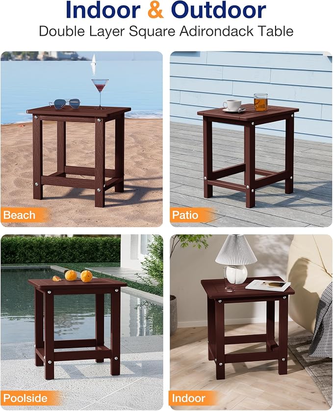 YEFU Outdoor Side Table for Patio: 16" HIPS Weather - Resistant Adirondack Tables - Waterproof Small Square End Tables for Backyard Living Room Bedroom - Indoor Outdoor Durable Table Coffee