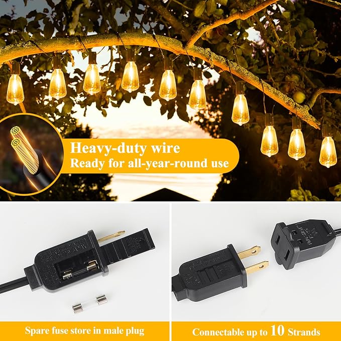 Brightever LED String Lights Outdoor Waterproof, 150FT 2200K Dimmable Patio Lights with 77 Shatterproof ST38 Vintage Edison Bulbs, Outside Hanging Light for Porch, Deck, Garden, Backyard, Balcony