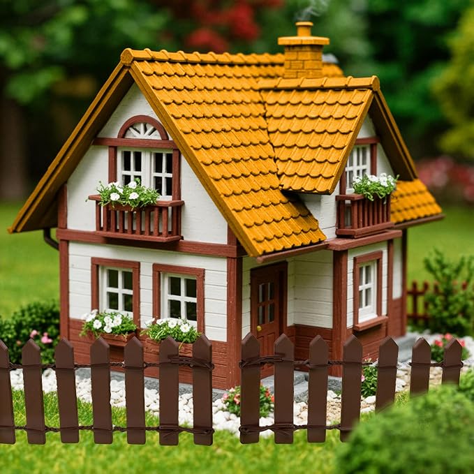 Bewudy 35 Inches Mini Fairy Garden Fence, Small Wood Decorative Picket Fence, Brown Picket Fence Miniature Ornaments for Dollhouse Plant Pot Fairy Garden Accessories Outdoor