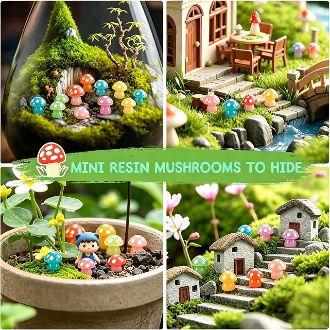 120pcs Luminous Mini Resin Mushroom 15 Colors Glow in The Dark Tiny Little Figures to Hide Small Mushrooms for Micro Fairy Garden Landscape Aquarium Accessories Dollhouse Hide Crafts Decor