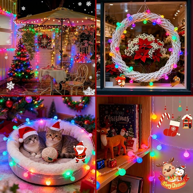 33FT 100LED Christmas Globe Lights Plug in 8 Modes with Remote,Indoor Outdoor Christmas Fairy Lights for Bedroom Party Wedding Garden Christmas Tree Decor(Multicolor)