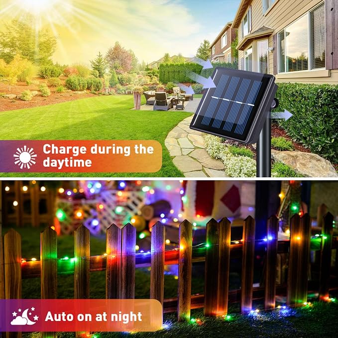JMEXSUSS 2 Pack Solar Fairy Lights, Each 33FT 100 LED, Multi-Colored | Outdoor Waterproof, 8 Modes Solar Christmas String Lights for Outside Yard Patio Tree Garden Christmas Decorations