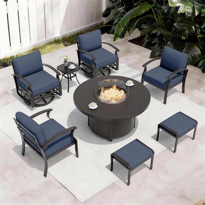 ALAULM Aluminum Patio Furniture Set with Coffee Table Rectangular, 5-seat Outdoor Sectional Furniture w/2 Swivel Chairs, Patio Conversation Set for Porch, Backyard, Poolside-Grey