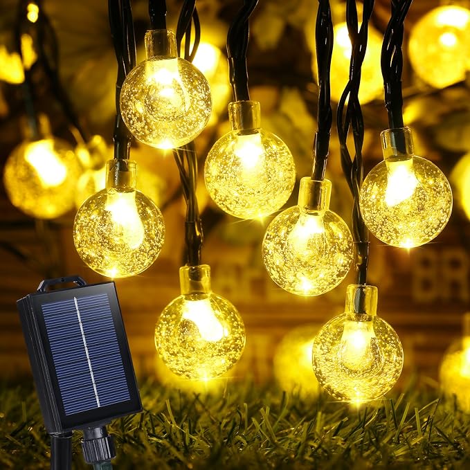 Joomer Warm White Solar String Lights,39FT 60LED Crystal Ball Fairy Light | 8 Modes Waterproof Outdoor Solar Powered Patio Lights for Spring Summer Garden Lawn Gazebo Porch Backyard Tree Decorations