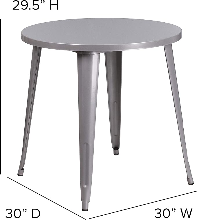 Flash Furniture Jeffrey Commercial Grade 30" Round Silver Metal Indoor-Outdoor Table
