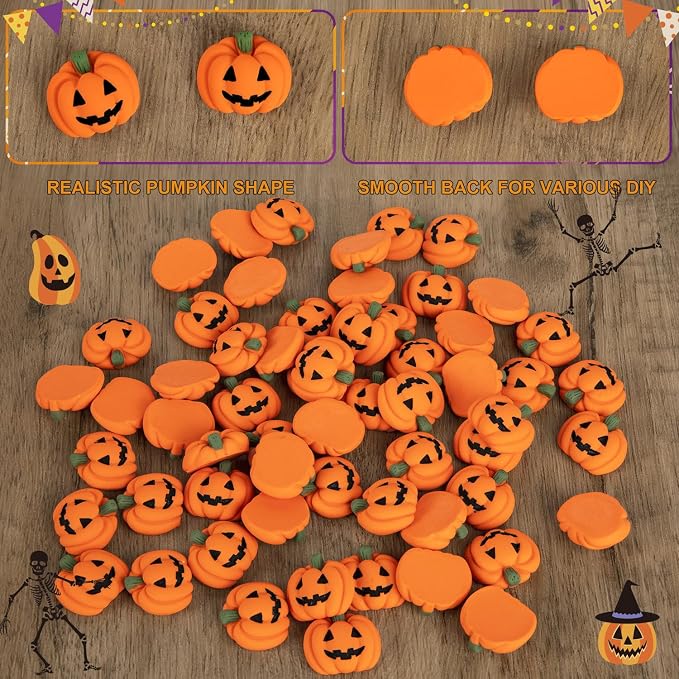 60 Pcs Halloween Resin Charms Pumpkin, DIY Mini Flatback Charms Pumpkin | Grimace Smile Pumpkins Miniature for Halloween Meeting, Phone Case, Fridge Table Decoration