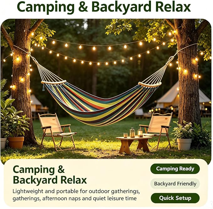 Hammock Replacement for Stand (Coffee Brown, 2 Person, Anti-ROLL Design) | Hammock Without Stand, Rope Hammocks for Outdoor Travel Portable Lightweight Hammocks with Tree Straps and Storage Bag